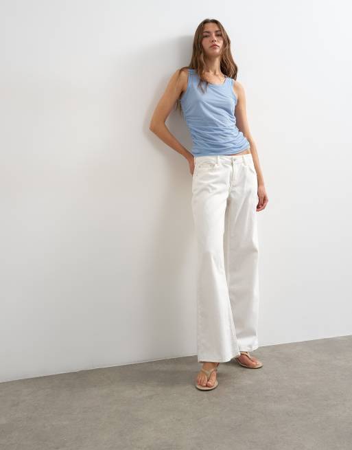 Topshop mesh double layer ruched top in dusty blue, 3 of 4