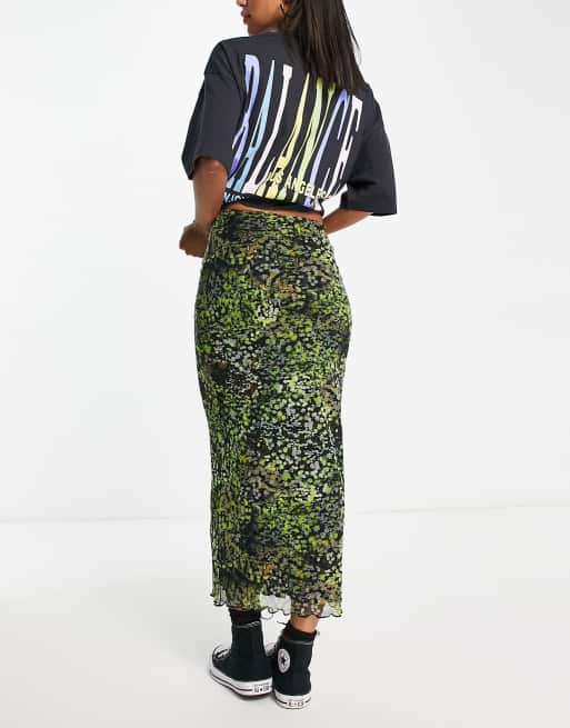 Topshop green clearance floral midi skirt