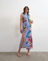 Topshop mesh floral print ruched maxi dress in purple