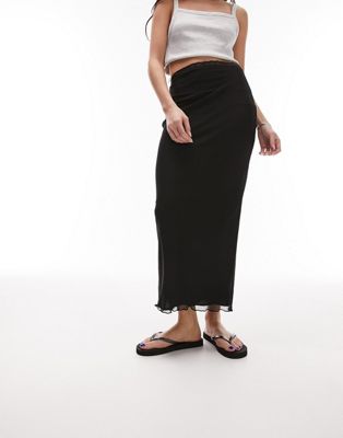Topshop mesh lace trim midi skirt in black - ASOS Price Checker