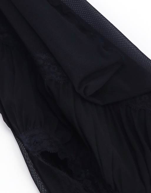Topshop mesh lace trim tee in black, 3 of 4