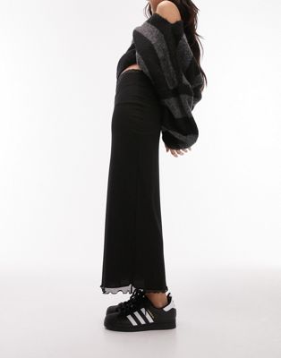 Topshop mesh lace trim top midi skirt in black | ASOS