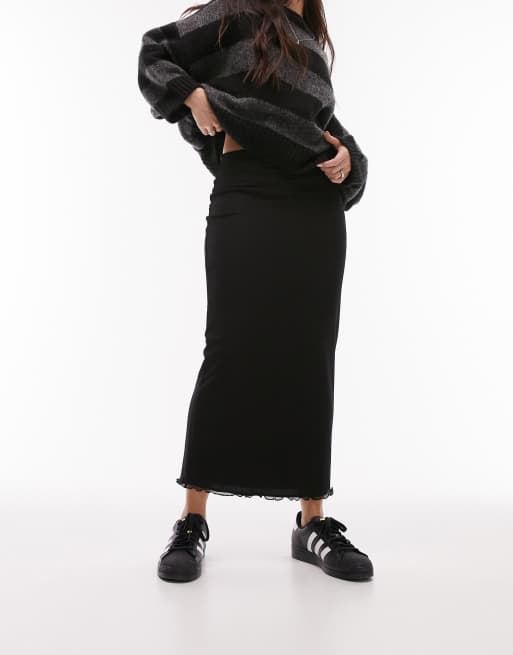 Black midi skirt with lace clearance trim