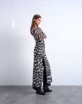 Topshop mesh maxi animal print long sleeve dress in multi