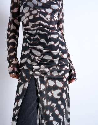 knee length dresses for ladies Rent Topshop Faces Print Mesh Cut Out Midi Dress In Mono