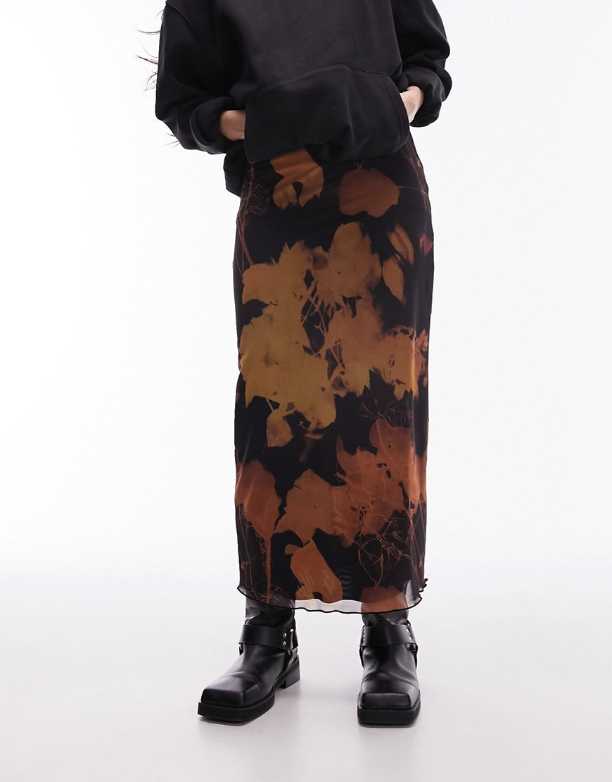 Shop Topshop Mesh Maxi Skirt In Sepia Floral-multi