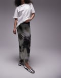 [Topshop] Topshop mesh midi skirt in blurred mono floral print-Black 6 BLACK