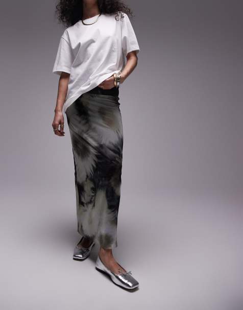 Topshop mesh midi skirt in blurred monochrome floral print - view 1