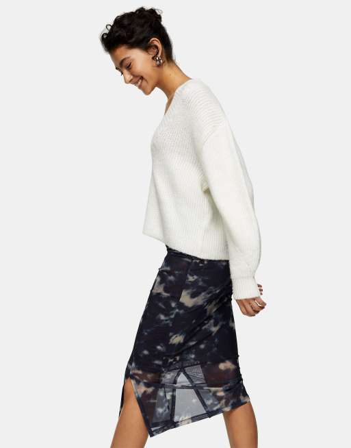 Topshop mesh midi skirt in multi
