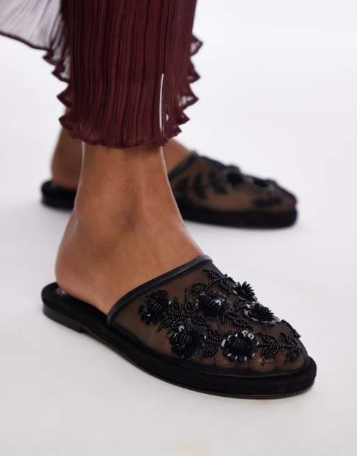 Topshop mesh mule with beading in black, 2 of 4