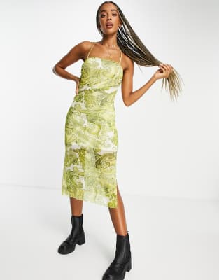 green emerald velvet dress Green Paisley Ottie Plunge Midi Dress main image 0