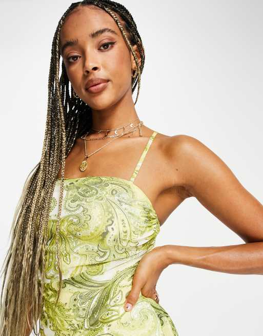 Topshop mesh paisley bodycon dress in green | ASOS