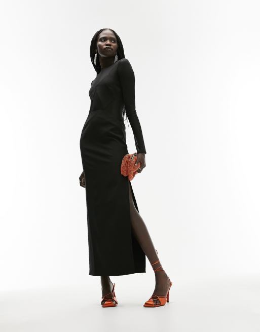 Black mesh panel cheap midi dress