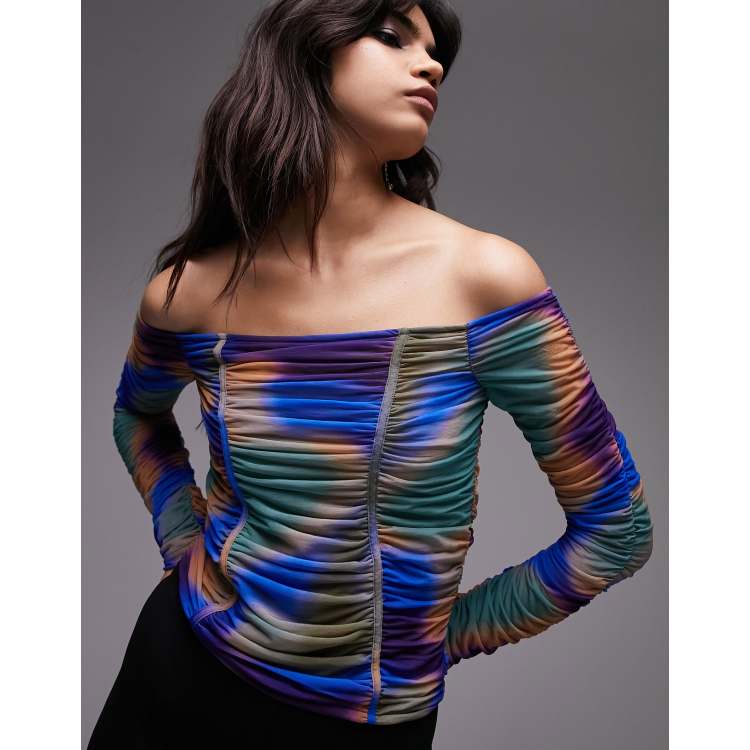 Topshop mesh spray off the shoulder corset top in multi ASOS