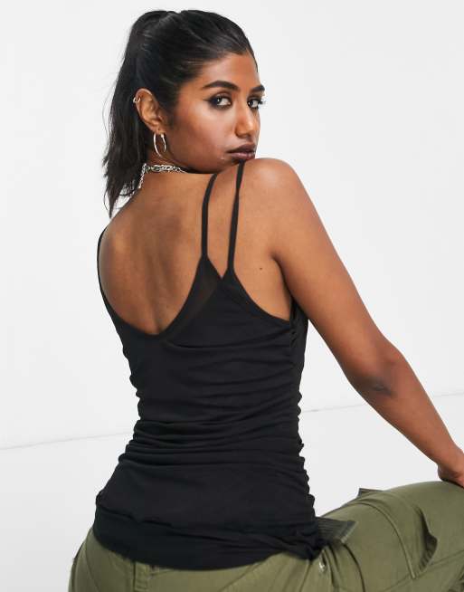 Topshop mesh strappy layered cami in black