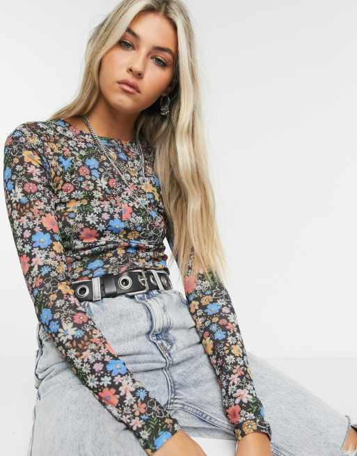 Topshop mesh top in multi floral