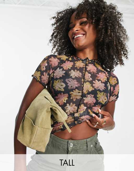 Topshop - Mesh top met korte mouwen en print in multi