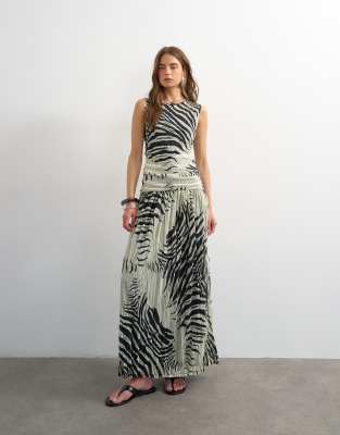 Topshop Mesh Zebra Print Drop Waist Maxi Dress In Multi