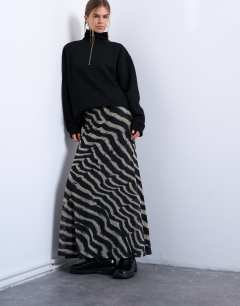 Mesh zebra print maxi skirt in multi
