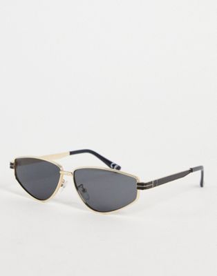 Topshop metal angular cat eye sunglasses with brow bar in black