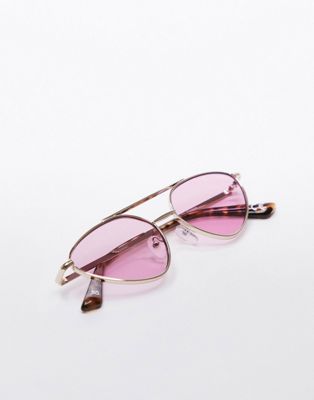 Topshop metal cat eye sunglasses with brow bar in pink | ASOS