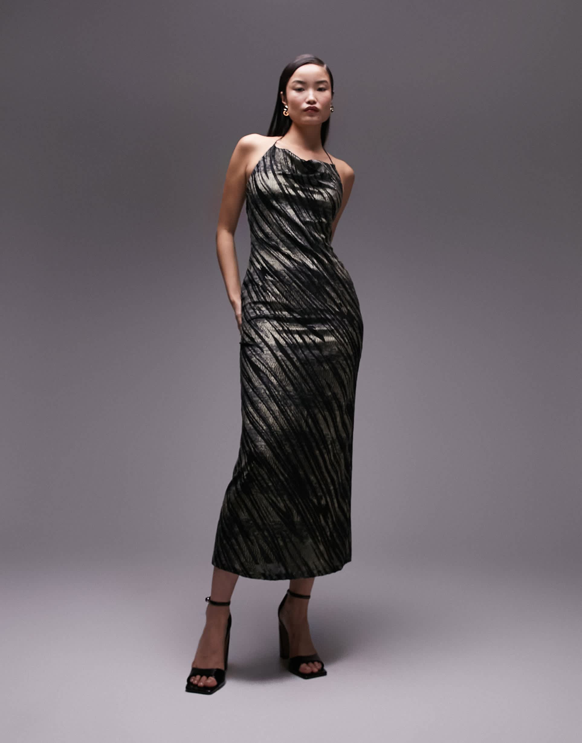 topshop metallic animal devore midi slip dress in multi