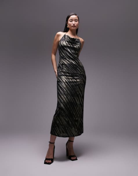 Topshop metallic animal devore midi slip in multi