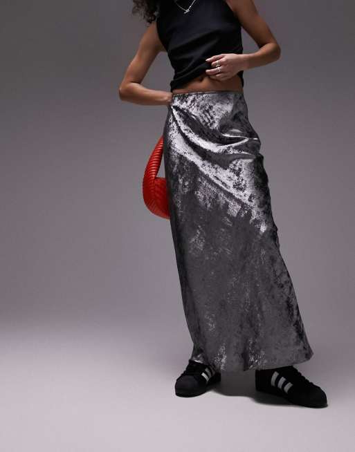 Long silver hot sale skirt