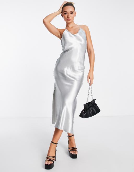 Topshop metallic maxi slip dress in silver