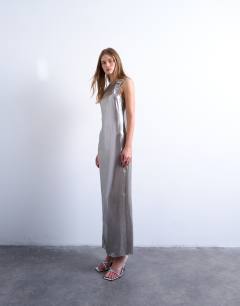 Metallic midiaxi dress with silver hardware in silver