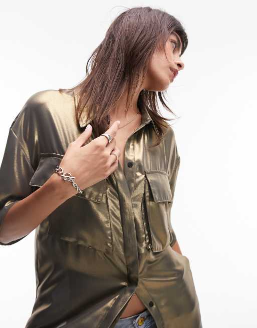 Topshop - Metallic overhemd in goud 