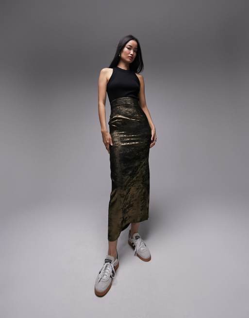 High waist 2025 metallic maxi skirt