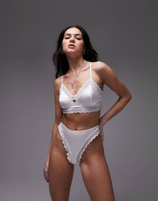 Topshop Mia satin lace bra in white