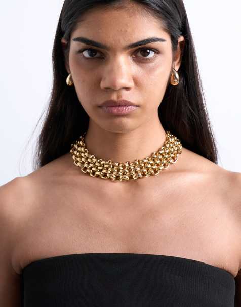 Topshop Mia statement necklace in gold tone - view 1