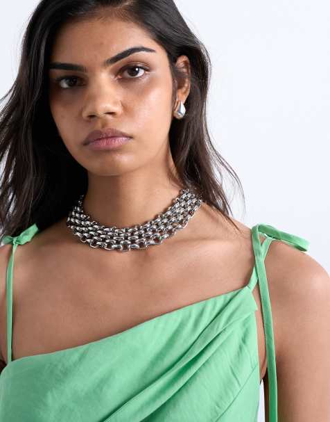 Topshop Mia statement necklace in silver - view 1