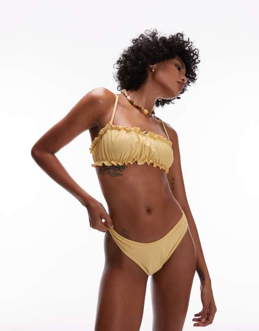 Topshop - Miami - Bandeau crop bikinitop met ruches in geel, 2 van 4