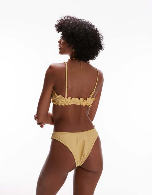Topshop - Miami - Bandeau crop bikinitop met ruches in geel, 3 van 4