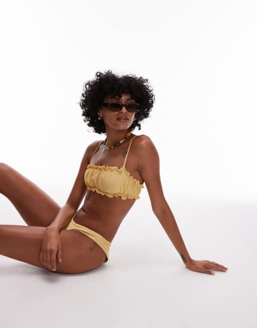 Topshop - Miami - Bandeau crop bikinitop met ruches in geel, 4 van 4