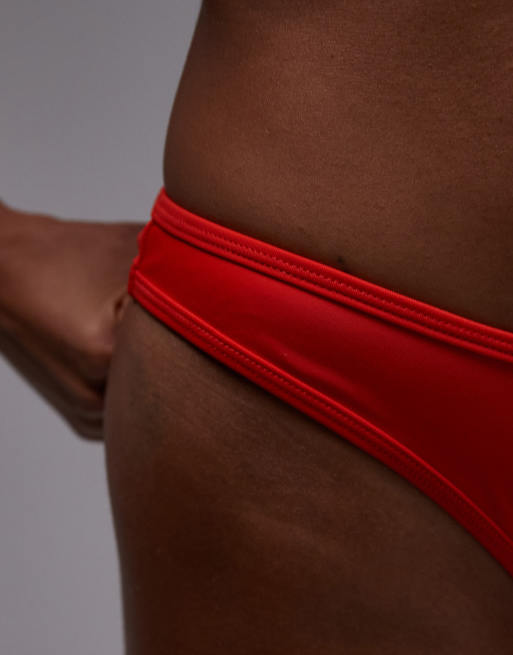 Topshop Miami frill high leg brief bikini bottoms in red, 3 of 4