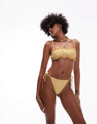 Miami frill thong bikini bottoms in yellow