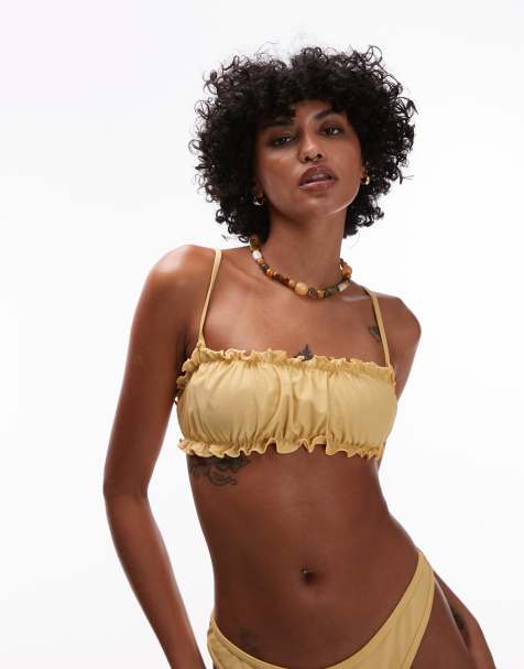 Topshop - Miami - Gul bandeau-bikinitop med flæser - view 1