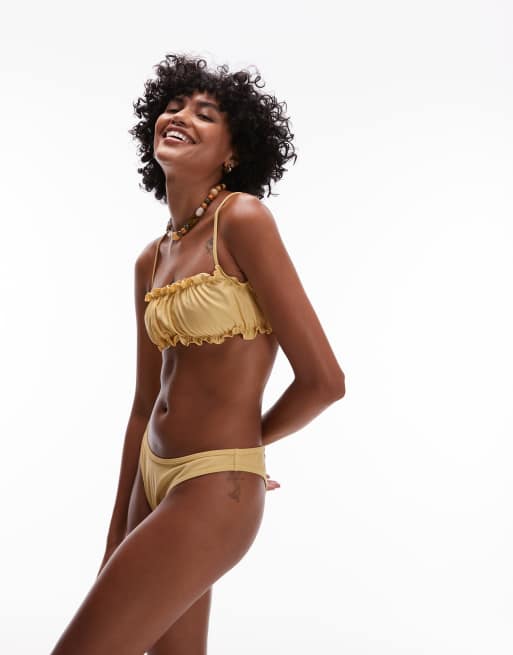 Topshop - Miami - Gule bikinitrusser med høj benskæring og flæser