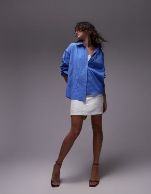 micro check oversize shirt in rich blue