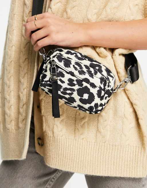 Topshop micro nylon crossbody bag in leopard print