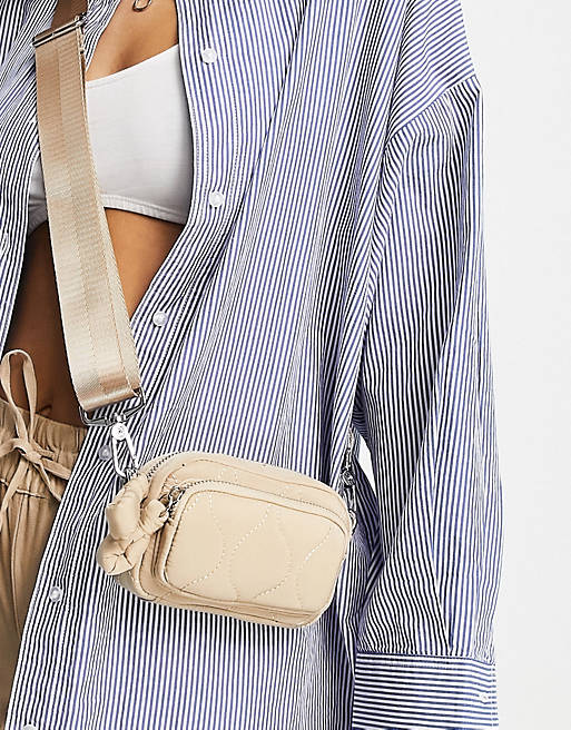 Topshop micro quilted nylon crossbody bag in stone