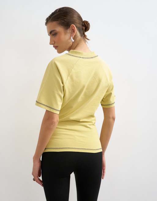 Topshop micro v-neck ruched side graphic tee in yellow, 3 of 4