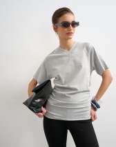 Topshop micro v-neck ruched side tee in grey marl