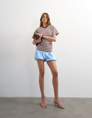 Topshop micro v-neck ruched side tee in stripe