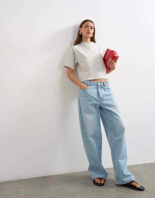 Topshop micro v-neck tee in gray heather, 2 of 4
