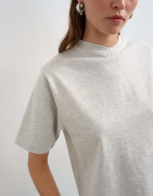 Topshop micro v-neck tee in gray heather, 4 of 4